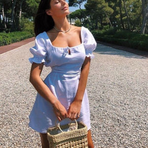 With Jean Juliette Puff Short Sleeve Tie Front Mini Dress White Women's Medium